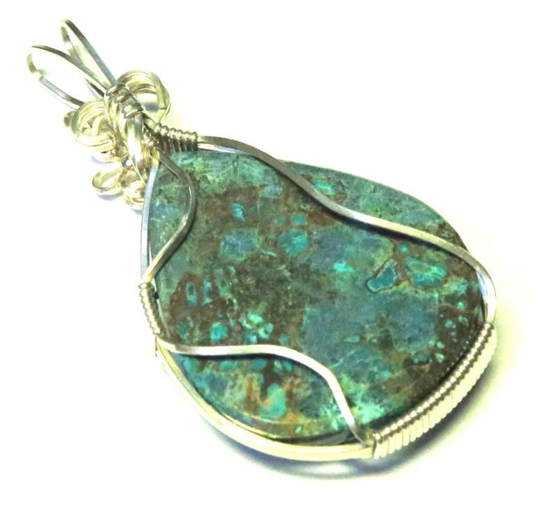 Shattuckite Gemstone Sterling Silver Wire Wrapped Pendant 03