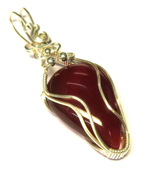 Carnelian Gemstone Sterling Silver Wire Wrapped Pendant 02