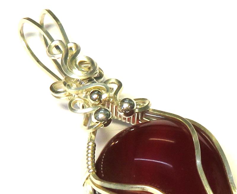 Carnelian Gemstone Sterling Silver Wire Wrapped Pendant 02