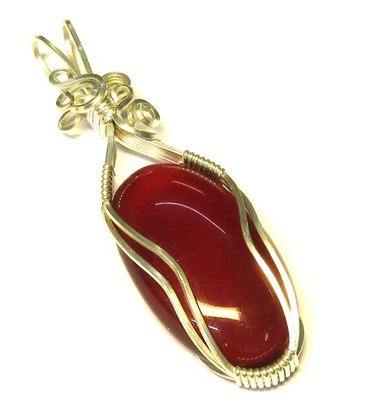 Carnelian Gemstone Sterling Silver Wire Wrapped Pendant 03