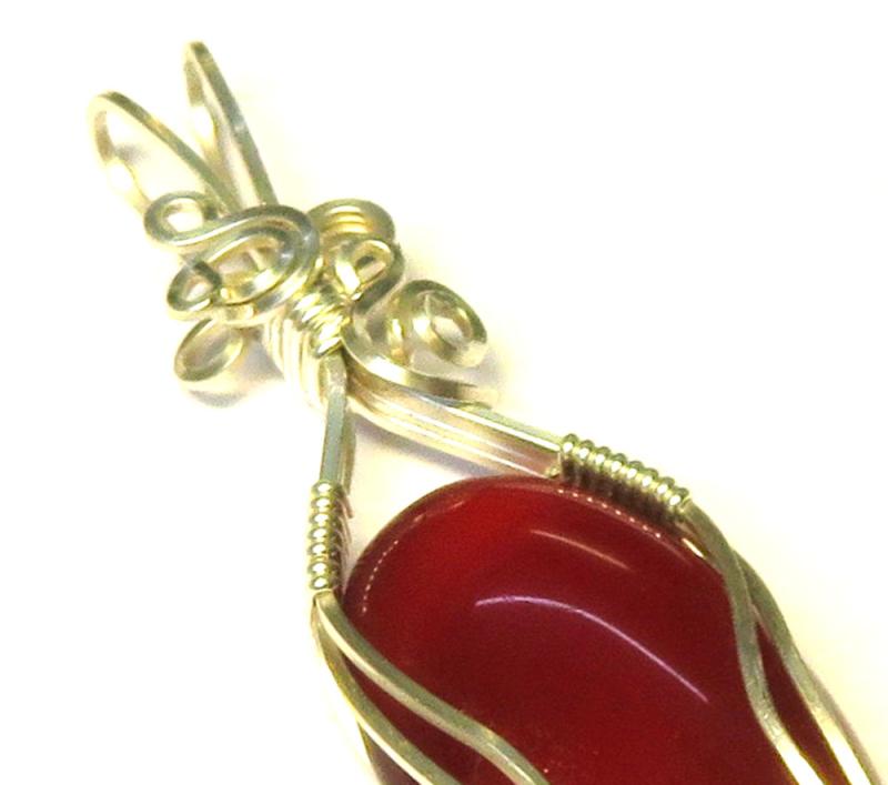 Carnelian Gemstone Sterling Silver Wire Wrapped Pendant 03