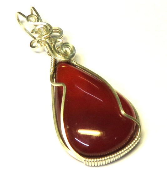 Carnelian Gemstone Sterling Silver Wire Wrapped Pendant 04