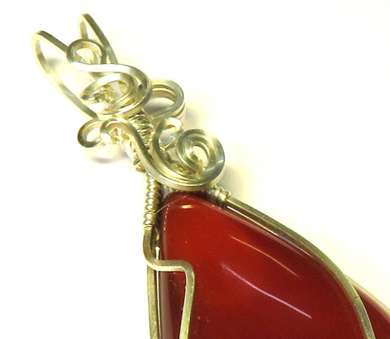 Carnelian Gemstone Sterling Silver Wire Wrapped Pendant 04