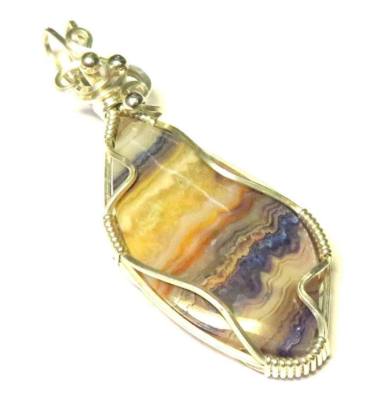 Coloured Agate Silver Plated Wire Wrapped Pendant 20