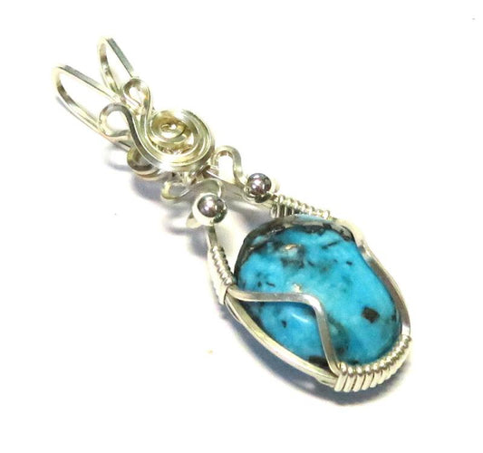 Turquoise Sterling Silver Wire Wrapped Pendant 01