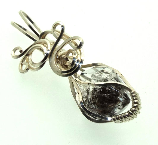 Herkimer Diamond Gemstone Silver Plated Wire Wrapped Pendant 06