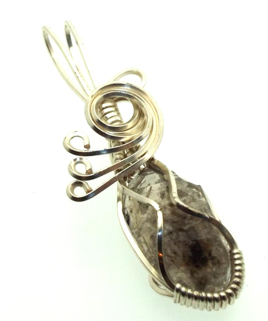 Herkimer Diamond Gemstone Silver Plated Wire Wrapped Pendant 07