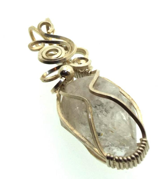 Herkimer Diamond Gemstone Silver Plated Wire Wrapped Pendant 09