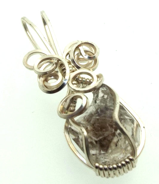 Herkimer Diamond Gemstone Silver Plated Wire Wrapped Pendant 11