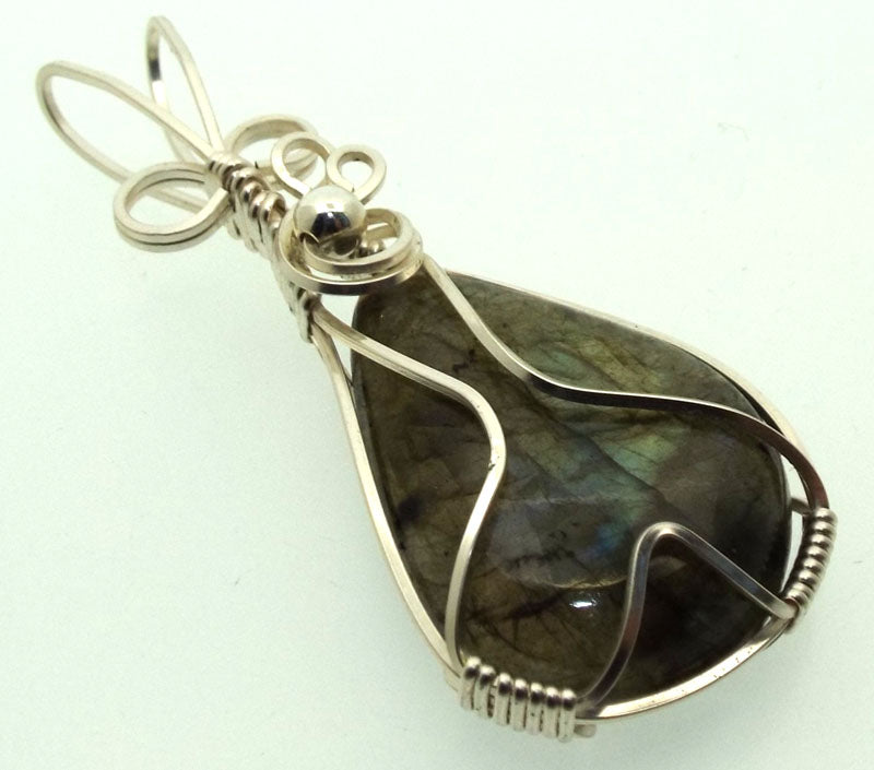 Labradorite Gemstone Silver Filled Wire Wrapped Pendant 12