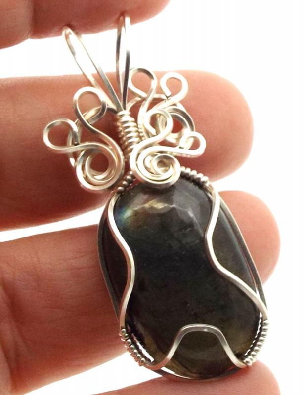 Labradorite Gemstone Silver Filled Wire Wrapped Pendant 16