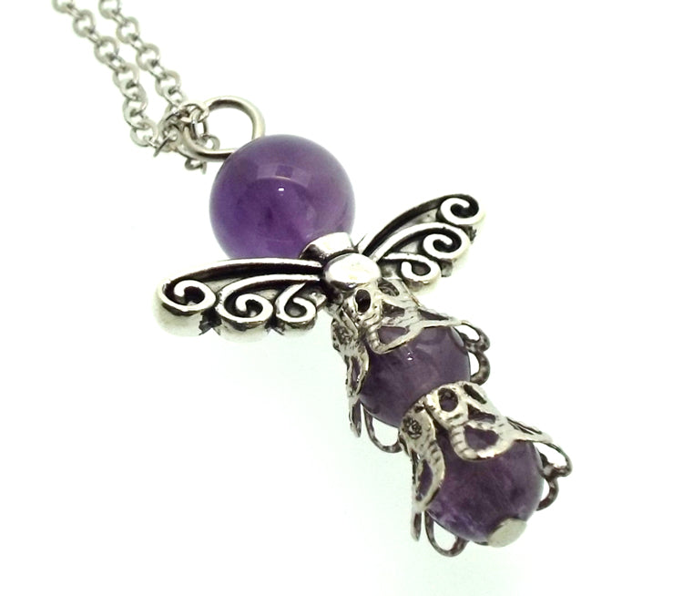 Amethyst Gemstone Bead Angel Chain Necklace