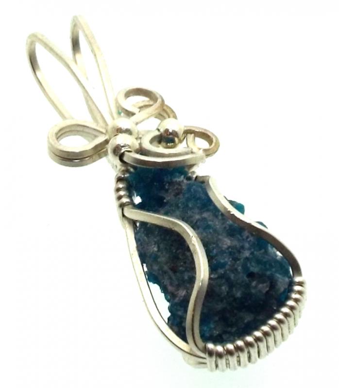 Apatite Gemstone Sterling Silver Wire Wrapped Pendant 02