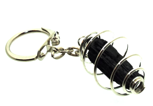 Black Tourmaline Gemstone Mini Spiral Keyring