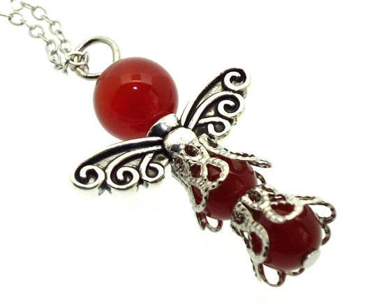 Carnelian Gemstone Bead Angel Chain Necklace
