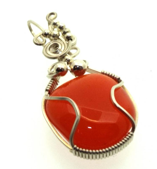 Carnelian Gemstone Sterling Silver Wire Wrapped Pendant 01