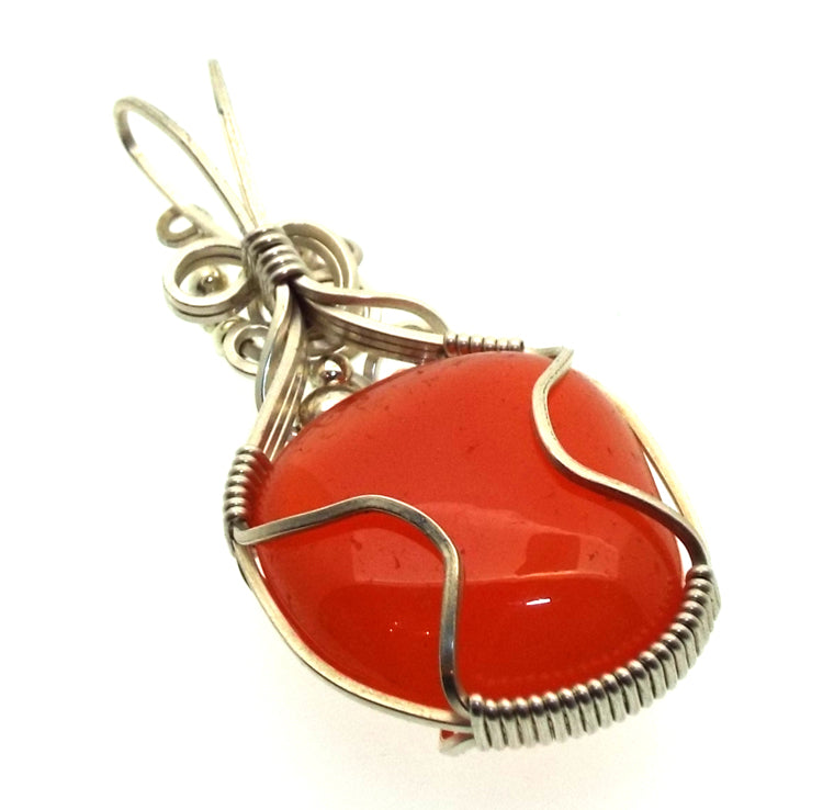 Carnelian Gemstone Sterling Silver Wire Wrapped Pendant 01