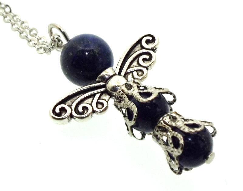 Lapis Lazuli Gemstone Bead Angel Chain Necklace