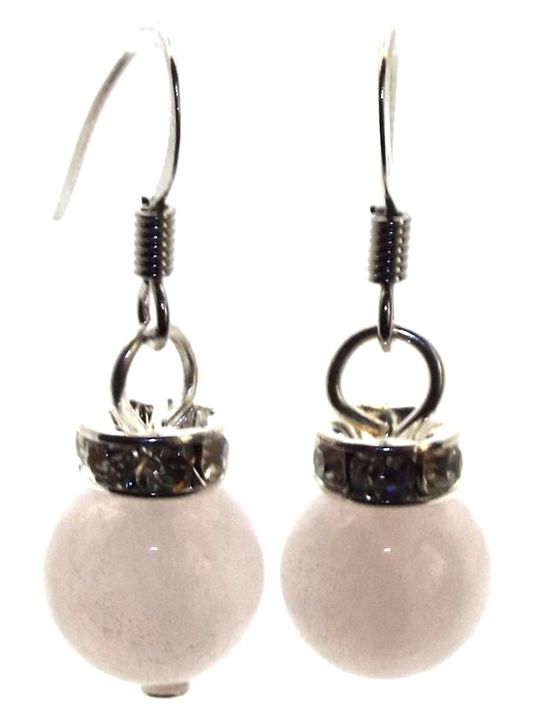 Rose Quartz Gemstone Sphere Fishhook Earrings