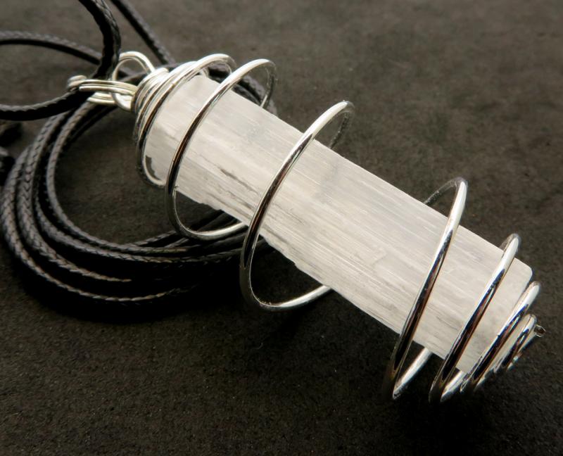 Selenite Stick Gemstone Spiral Pendant