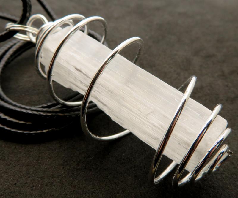 Selenite Stick Gemstone Spiral Pendant