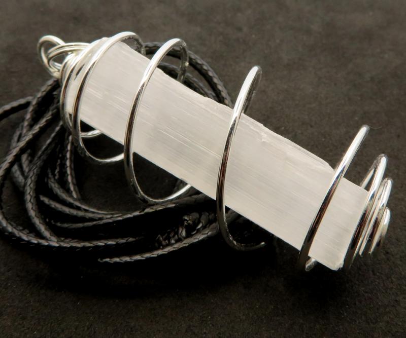 Selenite Stick Gemstone Spiral Pendant
