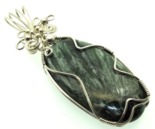 Seraphinite Gemstone Sterling Silver Wire Wrapped Pendant 11