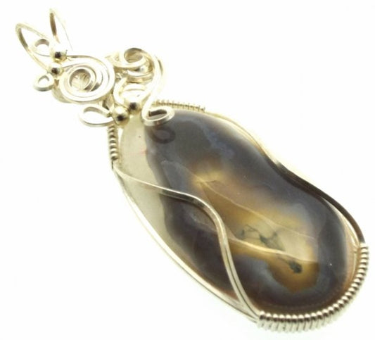 Agate Solar Quartz Eye Silver Filled Wire Wrapped Pendant 01