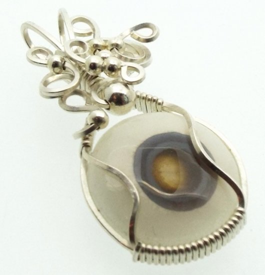 Agate Solar Quartz Eye Silver Filled Wire Wrapped Pendant 05