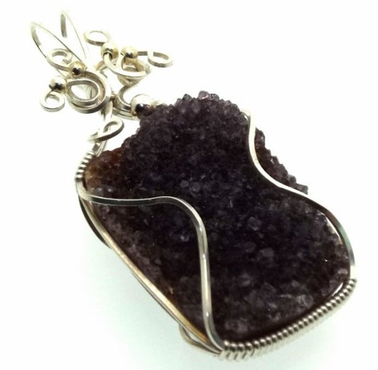 Amethyst Druzy Sterling Silver Wrapped Pendant 03