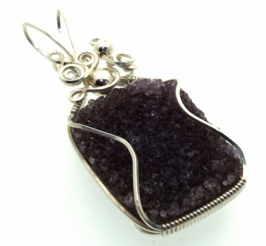 Amethyst Druzy Sterling Silver Wrapped Pendant 04