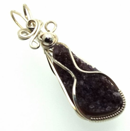 Amethyst Druzy Sterling Silver Wrapped Pendant 05