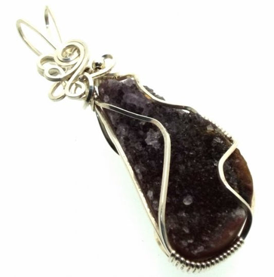 Amethyst Druzy Sterling Silver Wrapped Pendant 06