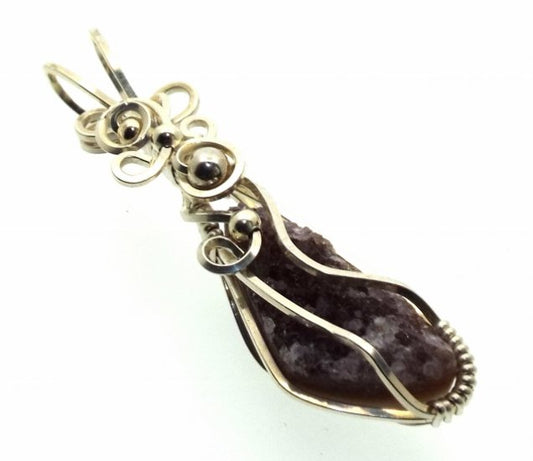 Amethyst Druzy Sterling Silver Wrapped Pendant 07