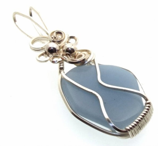 Angelite Gemstone Silver Filled Wire Wrapped Pendant 05