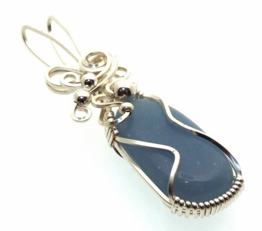 Angelite Gemstone Silver Filled Wire Wrapped Pendant 07