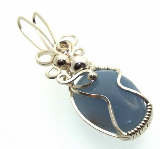 Angelite Gemstone Silver Filled Wire Wrapped Pendant 08