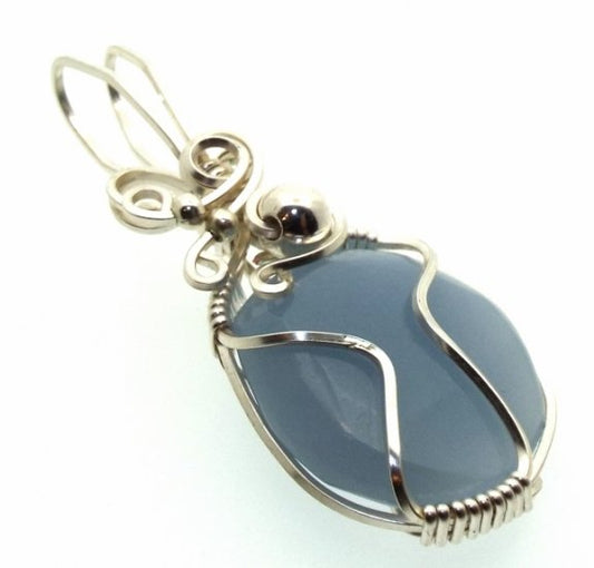 Angelite Gemstone Silver Filled Wire Wrapped Pendant 09
