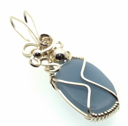 Angelite Gemstone Silver Filled Wire Wrapped Pendant 11