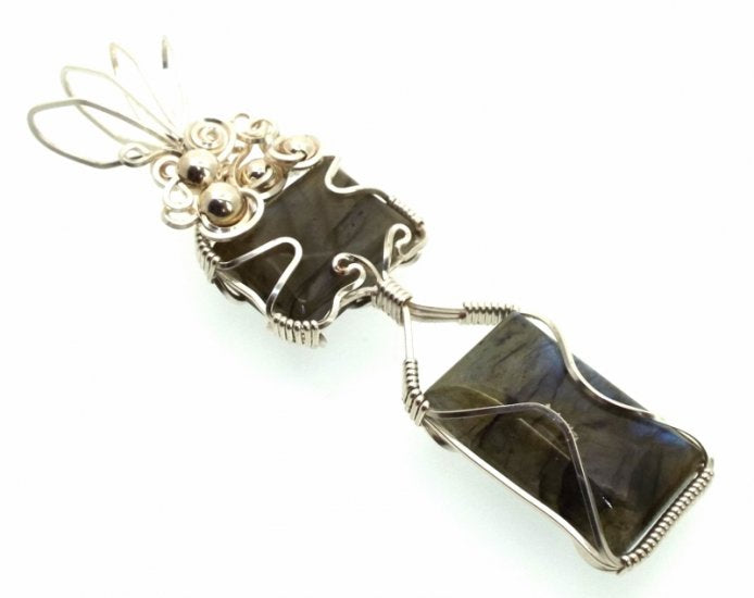 Labradorite Gemstone Silver Plated Wire Wrapped Pendant 01