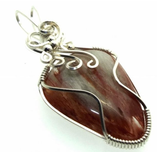 Copper Rutilated Quartz Sterling Silver Wire Wrapped Pendant 03