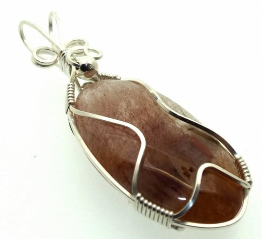 Copper Rutilated Quartz Sterling Silver Wire Wrapped Pendant 04