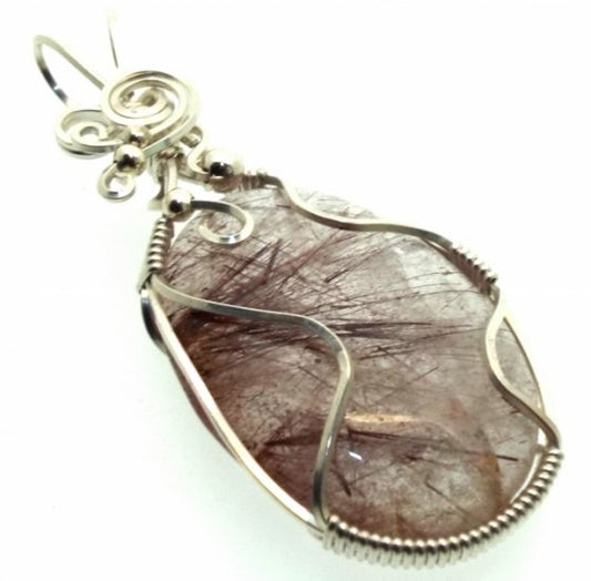 Copper Rutilated Quartz Sterling Silver Wire Wrapped Pendant 05