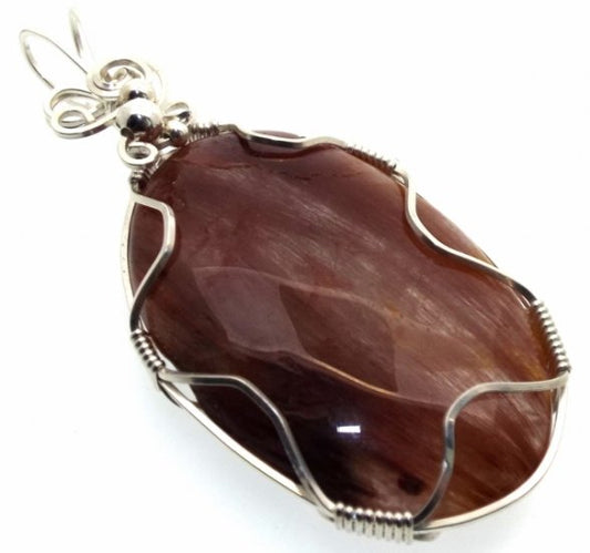 Copper Rutilated Quartz Sterling Silver Wire Wrapped Pendant 07