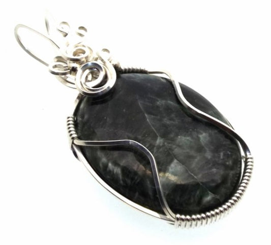 Seraphinite Gemstone Sterling Silver Wire Wrapped Pendant 05
