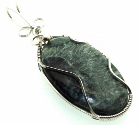 Seraphinite Gemstone Sterling Silver Wire Wrapped Pendant 09
