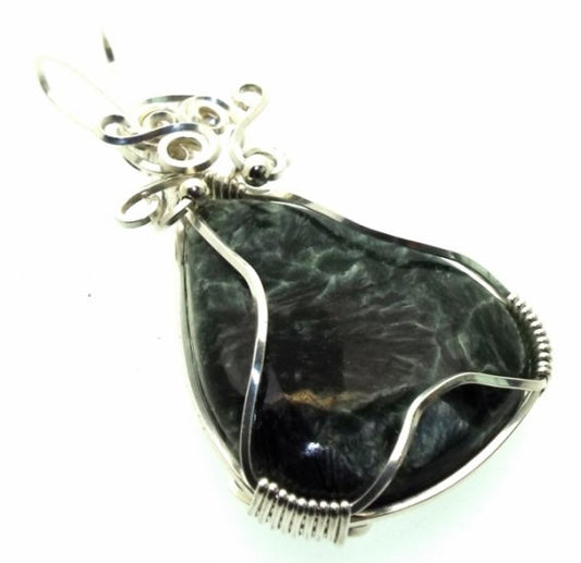 Seraphinite Gemstone Sterling Silver Wire Wrapped Pendant 10