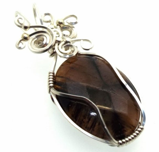 Chiastolite Cross Silver Filled Wrapped Pendant 03