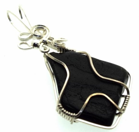 Whitby Jet Sterling Silver Wire Wrapped Pendant 02