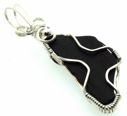 Whitby Jet Sterling Silver Wire Wrapped Pendant 03
